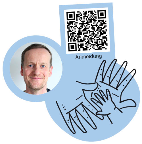 Ankündigung des Vaterzeit Aschaffenburg / Miltenberg Online-Vortrags „Väter erfindet Euch neu! Plädoyer für gleichberechtigte Elternschaft“ von Björn Süfke am 21. Oktober um 19 Uhr mit QR-Code zur Anmeldung.